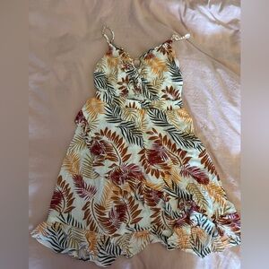 Floral Ruffle Mini Dress in Cream with Rust & Mustard